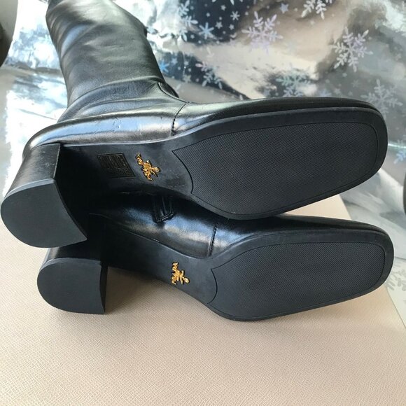 NEW Prada Women heeled leather Boots Black   Size 38.5 Made in Italy  New w Box - Picture 10 of 16